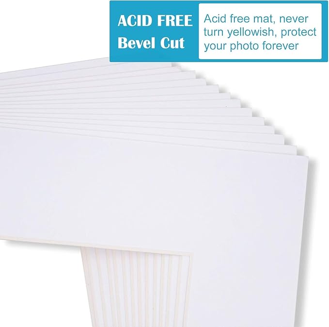 Egofine Pack of 5 White Pre-Cut Mat Board 11x14 Picture Mat for 8x10 Photo with White Core Bevel Cut Mattes Sets. Includes 5 High Premier Acid Free Mats & 5 Backing Board & 5 Clear Bags