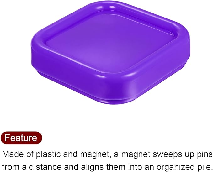 HARFINGTON Magnetic Pin Cushion Square Plastic Magnetic Sewing Pin Holder Storage Case Needle Cushion Tool for Sewing DIY Projects, Purple