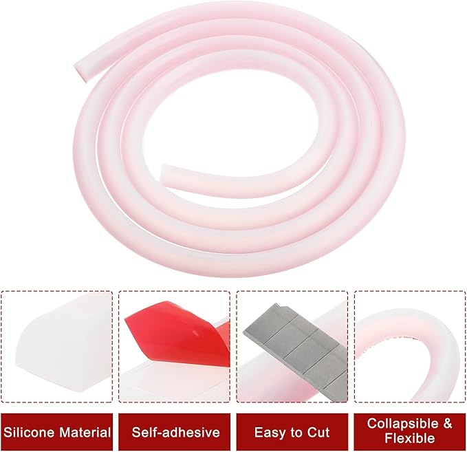 uxcell Flexible Molding Trim, 98 Inch Flexible Quarter Round Molding Silicone Peel and Stick Trim Self Adhesive Shower Water Barrier for Corner Decor Bathroom Kitchen, Transparent