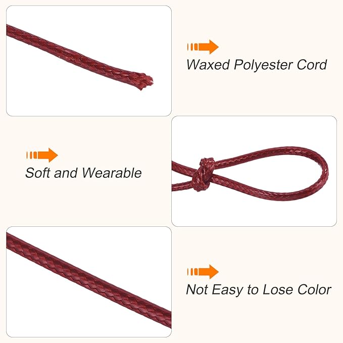 MECCANIXITY Waxed Cord 0.5mm Waxed Polyester Cord 175 Yard Wax String for Bracelet Making, Necklaces, Beading, Jewelry Making and DIY Crafts(Dark Red)