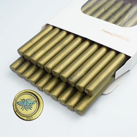 20PCS Mini Glue Gun Wax Seal Sticks for Wax Seal Stamp, Sealing Wax Sticks for Wedding Invitations, Cards, Envelopes (Greenish Gold)