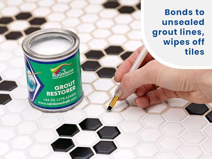 Grout Pen White Grout Paint: Waterproof Tile Paint Grout Refresh Restorer for Floor, Kitchen & Bathroom Shower Tiles - White - Can Size for Larger Projects - 125ml (4.2oz)
