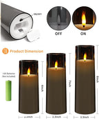 Flickering Flameless Candles Battery Operated with Remote and 2/4/6/8 H Timer Plexiglass Led Pillar Candles Pack of 9 (D2.3 xH 6" 7" 8") with Realistic Moving Wick Candles for Home Decor(Grey)