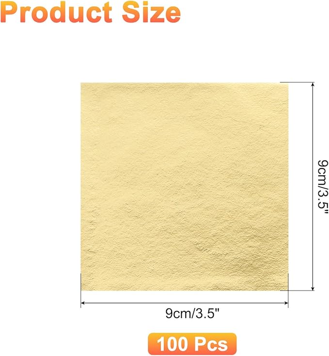 uxcell 100pcs Leaf Sheets, 3.5" x 3.5" Foil Sheets Paper Sheets for DIY Crafts Painting Nails Resin Furniture Decoration(Gold)