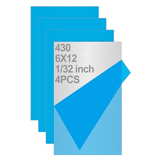 4PCS 6"x12"x1/32 Stainless Steel Metal Plates for Magnetic Mount Board Wall,Tickness 0.8mm 430 Stainless Steel Shim Stock Plates for Crafting, Kitchen, Office