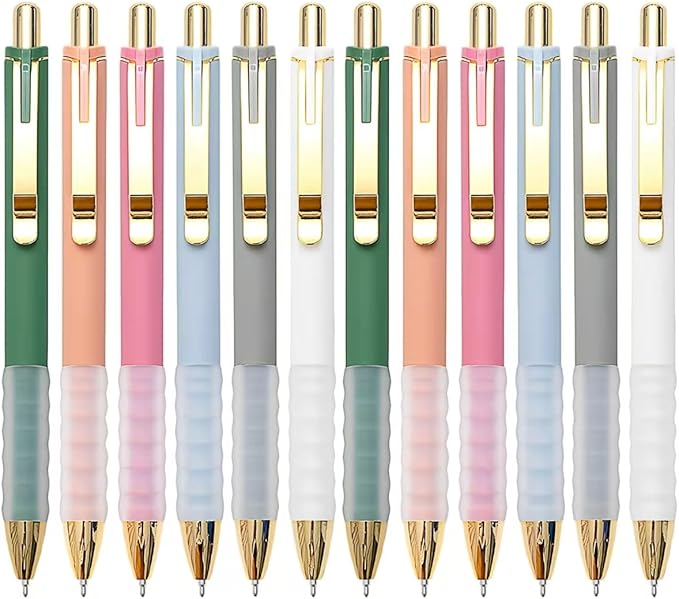 Linbsunne Ballpoint Pens Black Medium Point 1mm with Super Soft Grip Ball Point Pen for Men Women Retractable(gold-6x2 pcs)