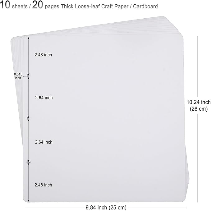 10 Sheets Double Sided Scrapbooking Refill Pages, 9.84x10.24" No Acid Thick Additional Craft Paper Cardboard for ALL ADVcer 10x10 inch Three-Ring Loose-Leaf Binder Photo Album Scrapbook (White)