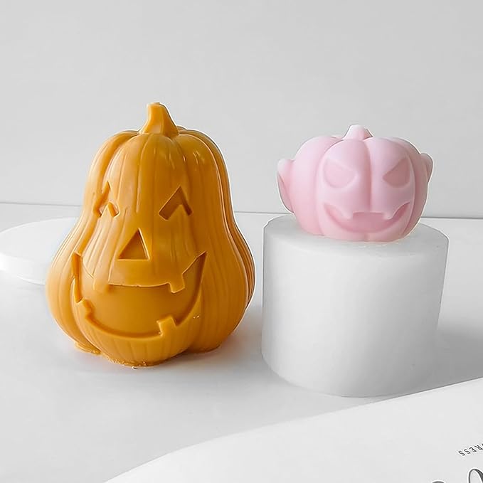 2 Pcs Halloween Candle Silicone Molds, DIY 3D Evil Pumpkin Candle Making Wax Mould Gypsum Ornament Resin Soap Chocolate Mold Home Decor