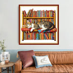 Foxhool Beginners Cross Stitch Kits Stamped Full Range of Embroidery Kits for Adults DIY Cross Stitches kit Embroidery Patterns for Needlepoint kit-Lazy cat Sleeping on The Bookshelf 18x18 inch