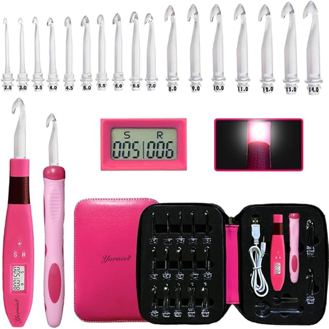 Yarniss 17 Size Counting Crochet Hooks Set, Light Up Crochet Hooks for Stitch & Row Counter