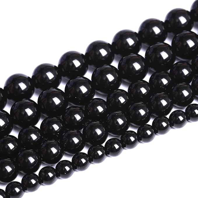 4mm 93pcs Natural Black Agates Onyx Stone Beads Smooth Round Loose Spacer Beads for Jewelry Making DIY Bracelets 15" (Black Agate, 4mm)