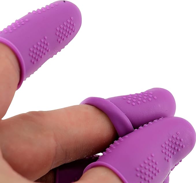 Finger Protectors [Flex Series - 12-Pack] Silicone Non-Stick Finger Covers | Purple | Small (6) / Medium (6) for Hot Glue | Sewing | Adhesives | Scrapbooking