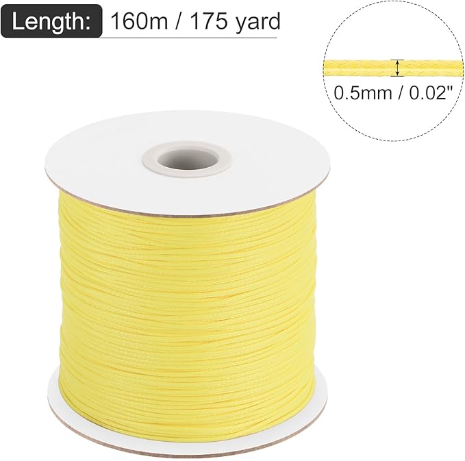 MECCANIXITY Waxed Cord 0.5mm Waxed Polyester Cord 175 Yard Wax String for Bracelet Making, Necklaces, Beading, Jewelry Making and DIY Crafts(Light Yellow)
