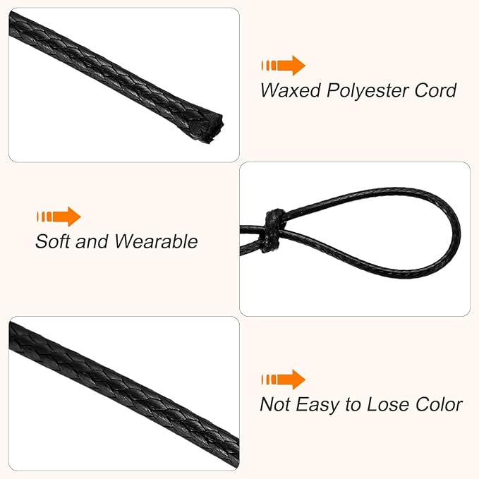 MECCANIXITY Waxed Cord 1.5mm Waxed Thread 87 Yard Wax String Leather Cord for Bracelet Making, Necklaces, Beading, Jewelry Making and DIY Crafts(Black)