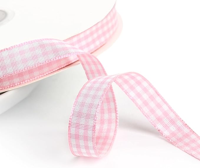 Classic Gingham Checkered Ribbon, Assorted Colors Premium Polyster Plaid Checkered Craft Ribbon for Gift Wrapping, DIY Projects, Hair Bows,Scrapbooking & Party Decor (Light Pink, 3/8x50Yd)