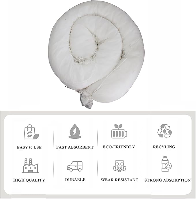 XIFENG Oil Absorbent Socks Oil Boom Soak up Oil Diesel Fuel Hydrocarbon Based Fluids, 6 Gallon (27L) Absorbency Per Sock, 5" Diameter 9.8' Length (12.7cm*3m) Clean Oil Spills(Size:Pack of 1)
