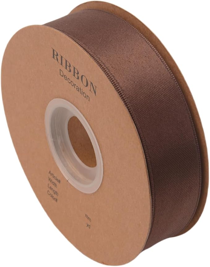 Double Side Satin Ribbon, Continuous 20 Yards,Use for Craft Bows Bouquet, Gift Wrapping, Wedding Decoration, Floral Arrangement (Coffee, 1 inch)