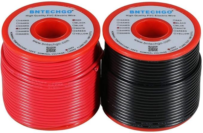 BNTECHGO 22 Gauge PVC 1007 Solid Electric Wire Red and Black Each 100 ft 22 AWG 1007 Hook Up Tinned Copper Wire