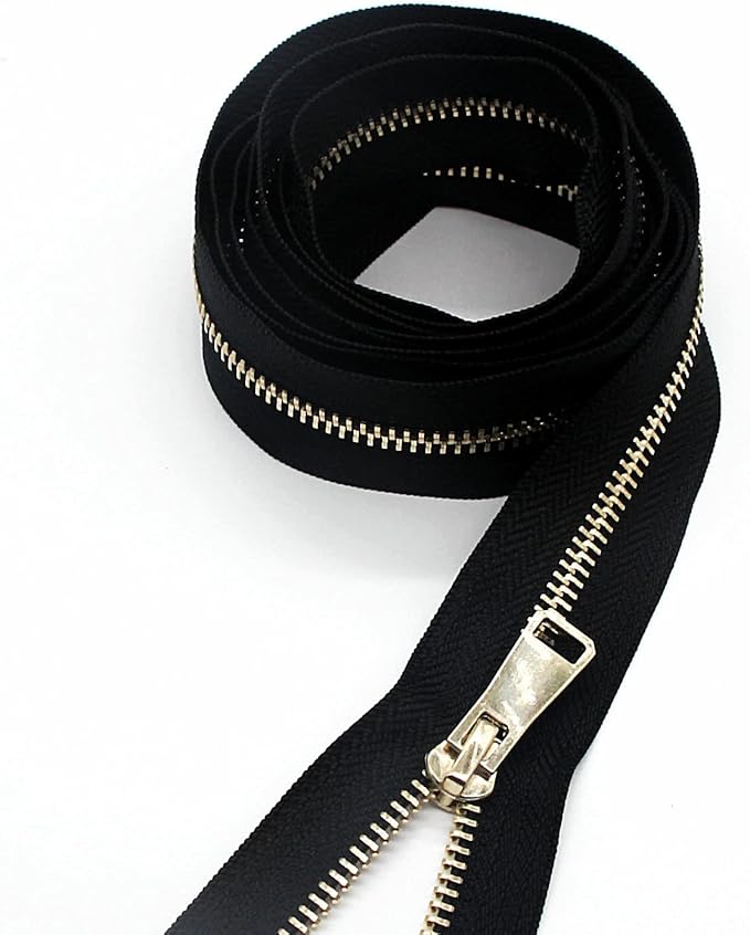 Leekayer #5 Metal Zippers Roll Bulk 2 Yards Black Zipper by The Yards with 10 pcs Sliders Light Gold Teeth Zipper for Sewing Bag Craft Backpack, Wallets, Purses Handmade