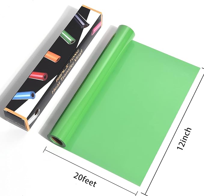 RENLITONG Green Iron on Vinyl 12Inch by 20ft Roll HTV Heat Transfer Vinyl for T-Shirt HTV Rolls for All Cutter Machine - Easy to Cut & Weed for Heat Transfer Design