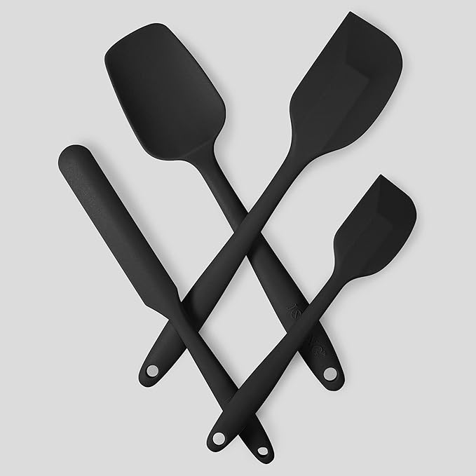4 Piece Silicone Spatula Set, Flexible Heat Resistant Non-scratch Baking Cooking Rubber Spatulas with Stainless Steel Core, Black