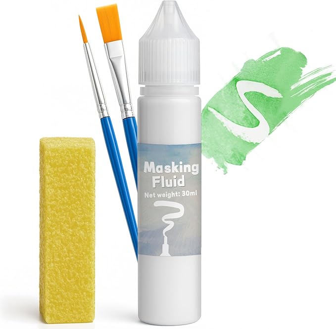 White Masking Fluid for Watercolor Painting 30ml, Resistant Ink and Pouring Paint, Watercolor Masking Fluid Keeps Areas Colorless and Edges Sharp