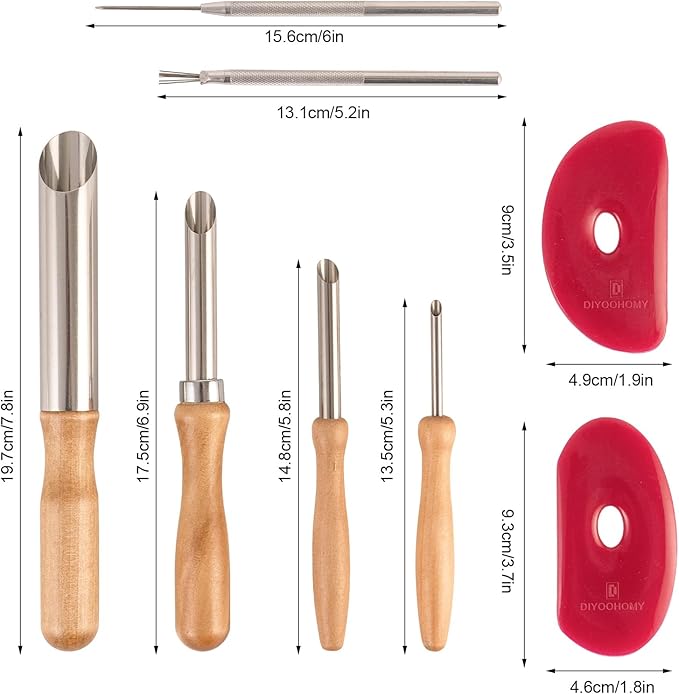 DIYOOHOMY Pottery Carving Tools Set, Clay Sculpting Tools with Straw Hole Puncher Needle Pottery Ribs Kit for Ceramic Polymer Clay Modeling, Drilling, Shaping, DIY Crafts Supplies (8)
