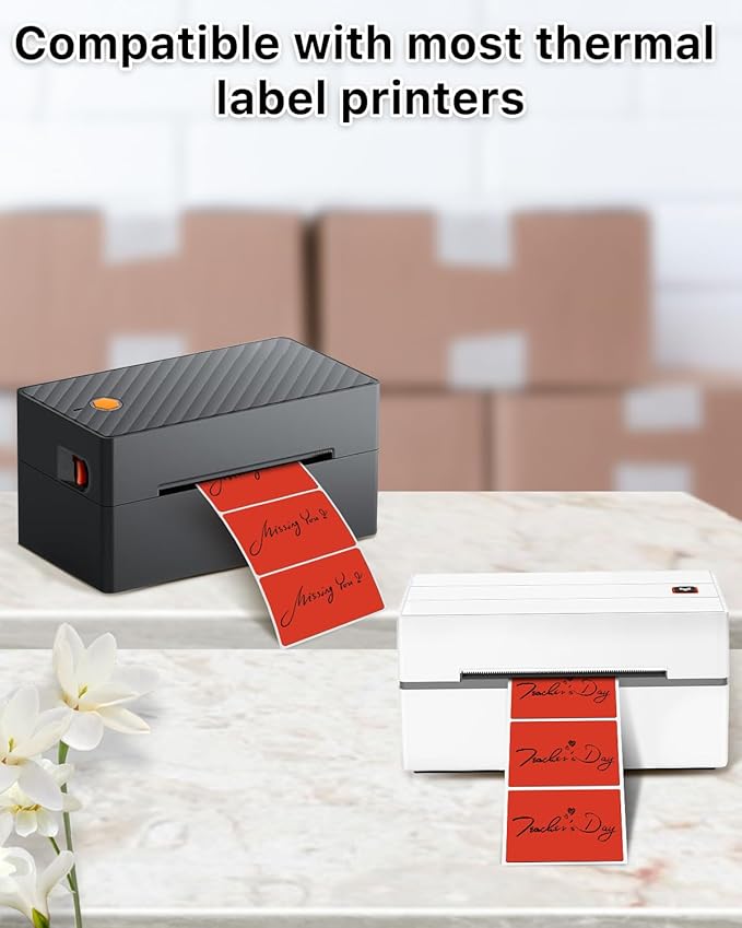 iEager 3" x 2" Thermal Labels, Rectangle Thermal Printer Stickers, Self-Adhesive Durable Sticker with Perforation Line, 500 Labels/Roll, Red