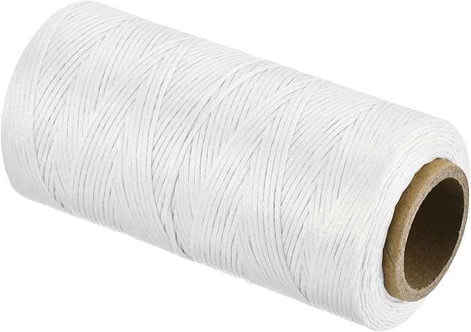MECCANIXITY Waxed Thread,197 Yard 1mm 210D Flat Wax Thread Polyester Waxed String for Leather Sewing Hand Weaving Book Binding Home Decoration,White