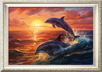 Leczany Cross Stitch Stamped Kit for Adults or Kids - Two Dolphins | DIY Embroidery Starter Patterns Craft Kit Needlepoint for Beginner | 11CT, 3 Strands | 18.9x12.6 inches