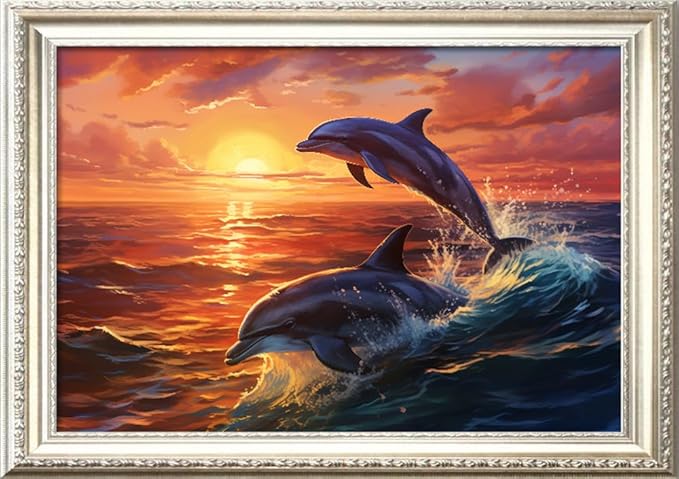 Leczany Cross Stitch Stamped Kit for Adults or Kids - Two Dolphins | DIY Embroidery Starter Patterns Craft Kit Needlepoint for Beginner | 11CT, 3 Strands | 18.9x12.6 inches