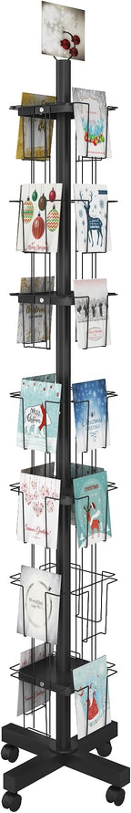 28 Pockets Countertop Rotating Greeting Card Rack, 7 Tier magazine Display Stand Rotating magazine rack for Postcards, Brochures, and Greeting Card