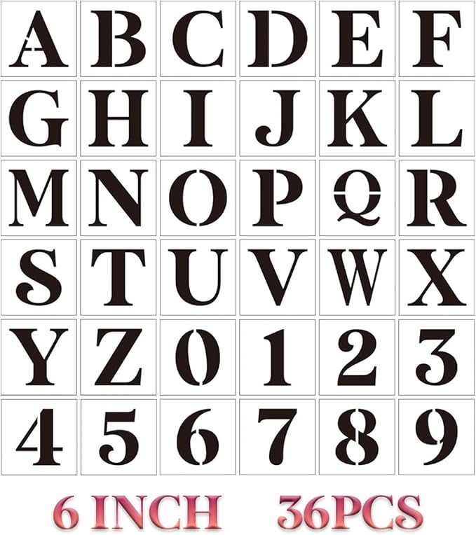 Wooden Letter Stencils - 6 Inch Alphabet & Number Stencils for Painting on Wood, Wall, Door, Porch