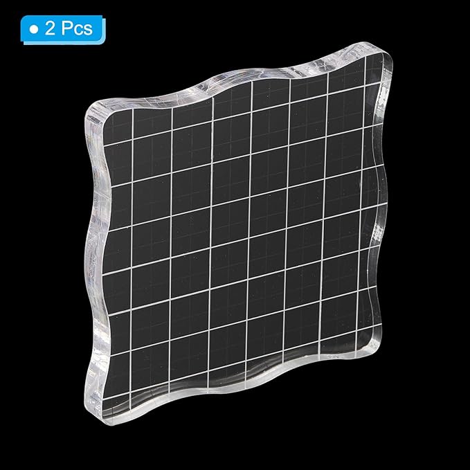 PATIKIL 3" x 3" Acrylic Stamp Block, 2 Pack Clear Stamping Block with Grid Lines Decorative Mounting Blocks Wave for Scrapbooking DIY Crafts Card Making