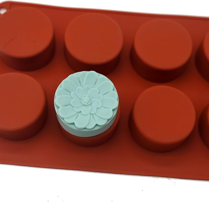 X-Haibei Flower Round Circle Silicone Mold - 8 Cavity for Soap Making, Lotion Bars, Wax, Resin - Floral Detailed Design, Food Grade Flexible Mold for DIY Craft & Cold Process - 3oz Per Cavity