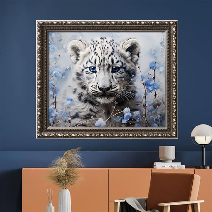 Leczany Cross Stitch Stamped Kit for Adults or Kids - Lovely Snow Leopard | DIY Embroidery Starter Patterns Craft Kit Needlepoint for Beginner | 11CT, 3 Strands | 16.5x13.4 inches