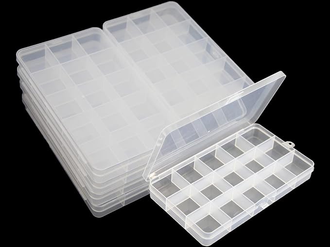 8 Pack 15 Grids Plastic Bead Organizer Box 6.8 * 3.86 * 0.87 inches Clear Storage Container Jewelry Case with Fixed Dividers for Rings, Earrings, Nail Art, DIY Crafts, Fishing Tackles