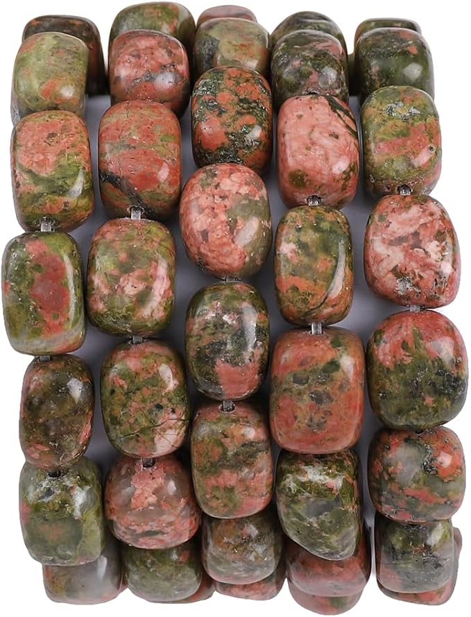 Natural Unakite Cuboid Stone Loose Semi Gemstone Beads for Jewelry Making 8mmx12mm 38cm/Strand