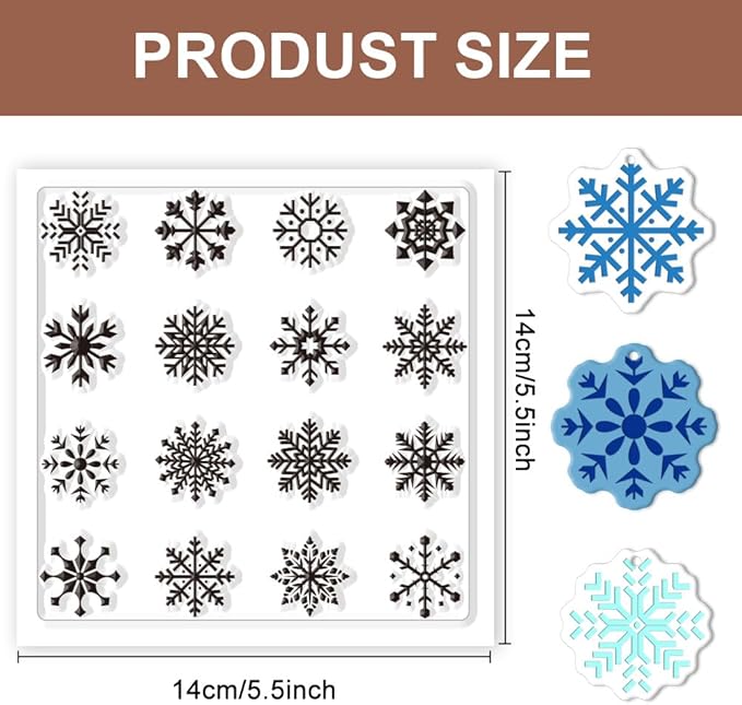 CHGCRAFT Polymer Clay Texture Sheets Winter Snowflakes Silicone Texture Stamp Christmas Clay Texture Mat Modeling Pattern Pad Texture Sheets for Polymer Clay Making Earrings Jewelry 5.5x5.5inch