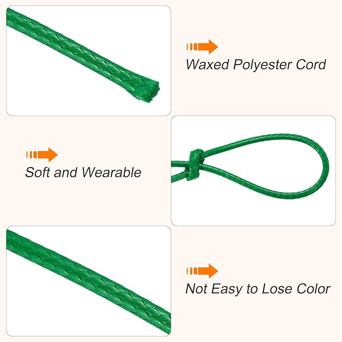MECCANIXITY Waxed Cord 1.5mm Waxed Thread 87 Yard Wax String Leather Cord for Bracelet Making, Necklaces, Beading, Jewelry Making and DIY Crafts(Green)