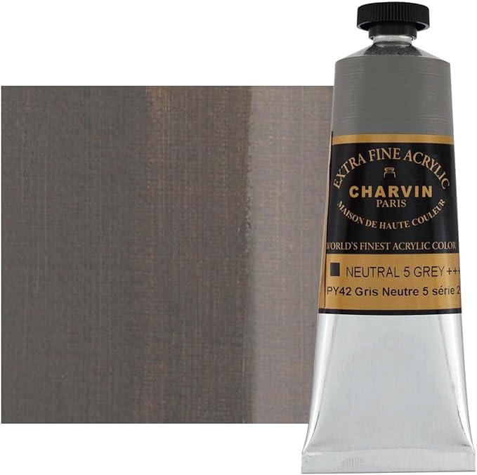 Charvin Extra Fine Professional Acrylic Paint - Neutral Grey 5, 150ml Tube, Triple-Milled, Lightfast Pigments, Open Stock Artist Acrylic Paints in Nature-Inspired Hues