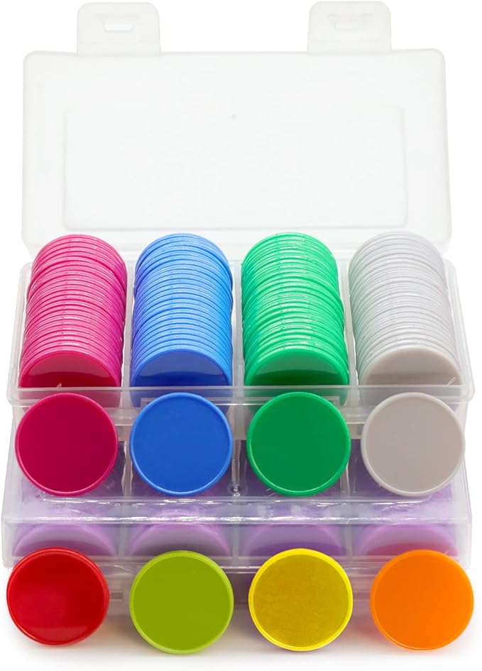 Set of 100 Opaque Plastic Learning Counters Mini Poker Chips Game Tokens with Storage Box (Yellow, 1.58 Inch)