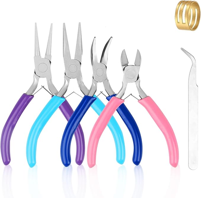 4 Pack Jewelry Making Pliers Tools Set, Jewelry Making Needle Nose Chain Nose Round Bent Pliers Wire Cutter for Bracelet Beading DIY Craft Jewelry Making Supplies