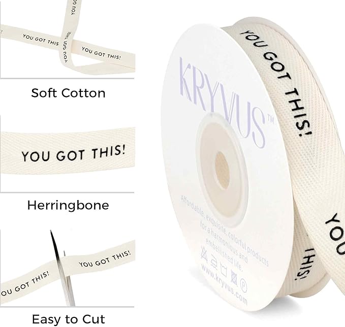 You Got This Ribbon - 5/8 Inch x 12 Yards Natural Twill Tape Ribbon, Cotton Herringbone Ribbons for Gift Wrapping, Birthdays, Weddings, Christmas, Anniversaries, Valentine's Day, Mother's Day