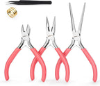 3 PCS Mini Pliers Set, Pink Jewelry Pliers Kit with Needle Nose, Diagonal and Long Nose, Small Plier Tool for Jewelry Making, DIY Crafts, Beading and Electronic Repair