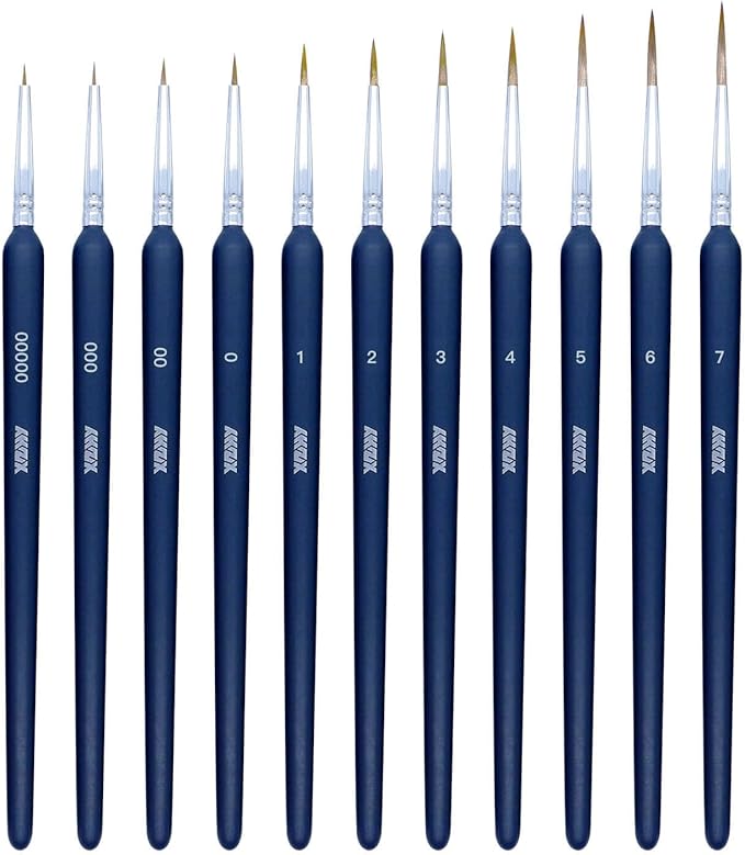 11Pcs Fine Detail Paint Brushes Set Fine Tip Paint Brush Miniature Mini Paints Brush for Watercolor, Oil, Acrylic, Face, Nail, Scale Model Painting Line Drawing (00000#-7#) Dark Blue XZHY