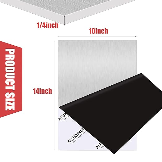 6061 Aluminum Sheet Plate, 10" x 14" x 1/4" Thickness Heavy Duty Aluminum Sheets Plates with Protective Film, Rectangle Aluminum Plate Solid Metal Sheet Plate for DIY Projects Base Plate