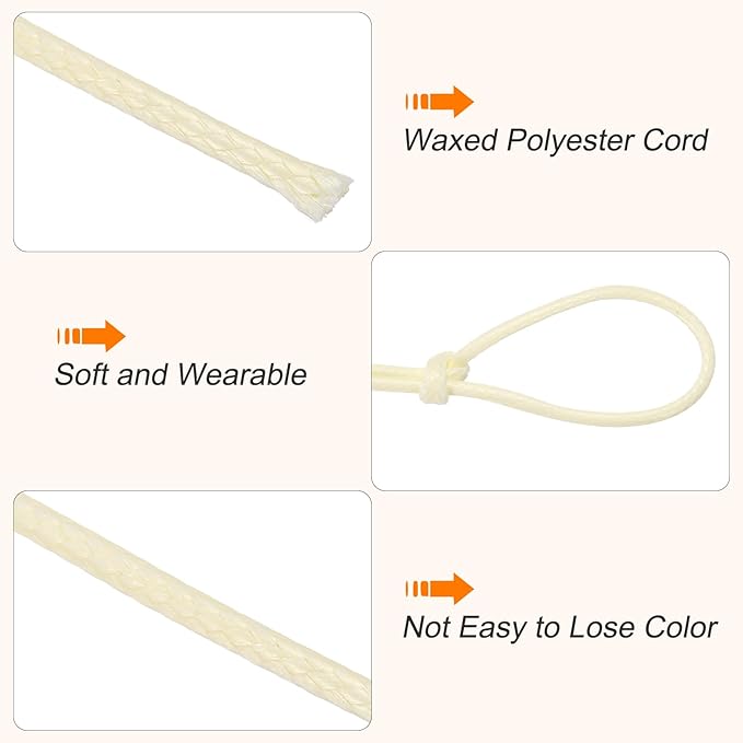 MECCANIXITY Waxed Cord 1.5mm Waxed Thread 87 Yard Wax String Leather Cord for Bracelet Making, Necklaces, Beading, Jewelry Making and DIY Crafts(Beige)
