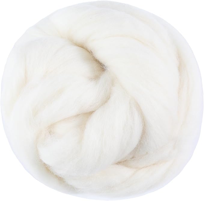 3.53oz Wool Roving Yarn, Fiber Roving Wool Top, Needle Felting Supplies, Pure Wools, Chunky Yarn, Spinning Wools for Needle Felting Wet DIY Hand Spinning (Natural White)