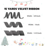 15 Yards Velvet Ribbon 3/8 Inch Single Face Grey Velvet Ribbon Spool Prefect for Holiday Wedding, Ribbons for Gift Wrapping, Christmas Tree Ornaments Wreath Hair Bows, Ribbons for Crafts